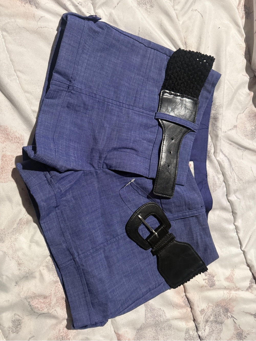 Guess women’s Blue Nina Shorts with Black Woven Belt